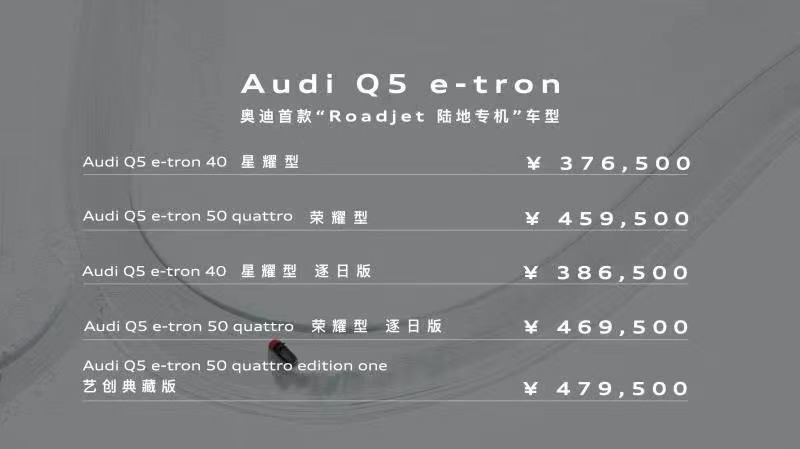 上汽奥迪Q5 e-tron起售价37.65万 最高续航560km